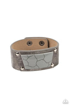 Load image into Gallery viewer, Paparazzi Accessories-Geo Glamper - Silver Gray Leather Wrap Bracelet
