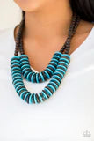 Paparazzi Dominican Disco - Blue - Wooden Necklace & Earrings