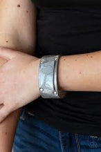 Load image into Gallery viewer, Paparazzi Accessories-Geo Glamper - Silver Gray Leather Wrap Bracelet
